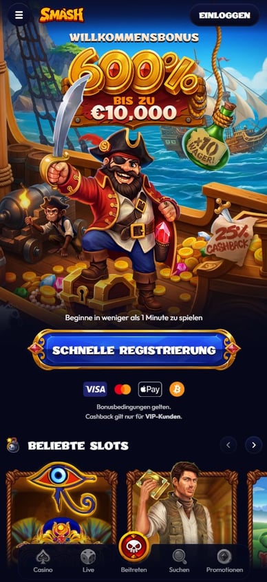 Smash Casino affiliate-landningsförhandsvisning